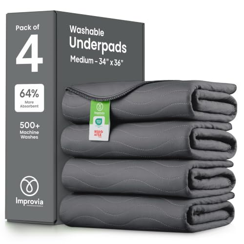 Image of IMPROVIA Washable Underpads, Heavy Absorbency Reusable Incontinence Pads for Kids, Adults, Elderly, and Pets, Waterproof Protection Floor (Charcoal, 34 inchx36 inch (Pack of 4)