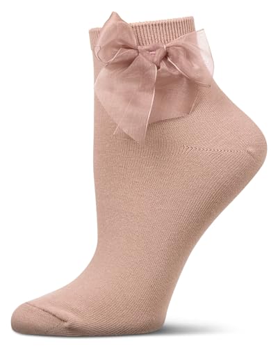 MeMoi Girls Tulle-Bow-Trimmed Mercerized Cotton-Rich Ankle Sock