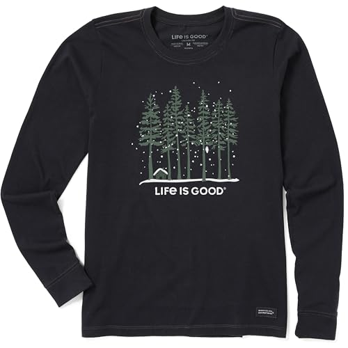 Life is Good Women's Crusher Tee, Long Sleeve Cotton Graphic T-Shirts, Snowy Owl Tall Pines