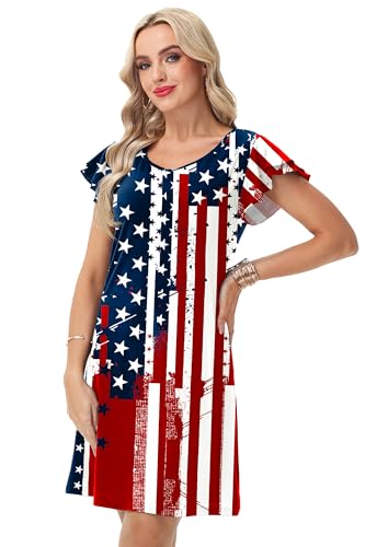 Image of AOBUTE Womens 4th of July Dress American Flag Party Dresses USA Parade Mini Dress