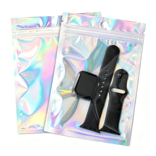 100Pcs Holographic Packaging Bags, 4.7x7 inch Resealable Foil Pouch