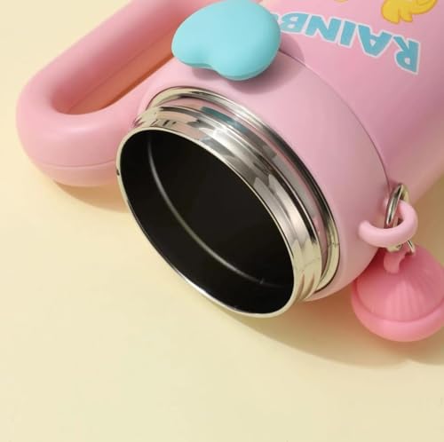 Image of Fancy Kitchen Cartoon Kids Tumbler - 850ml Stainless Steel Double-Walled Travel Mug - Leak-Proof, BPA-Free with Straw - Perfect for School & Outdoor Use. (Rainbow Pink)