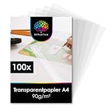 OfficeTree 100 Blatt Transparentpapier A4 Bedruckbar - Pergamentpapier A4 - Transparentpapier zum Bedrucken auch als Pauspapier, Architektenpapier, Bastelpapier oder Laternenzuschnitte