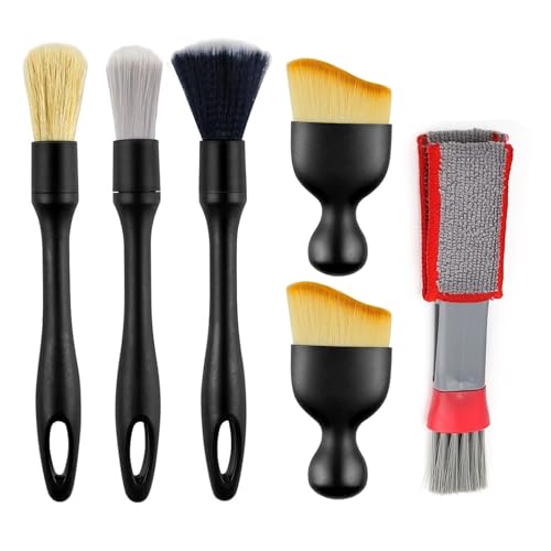6 Pcs Car Detailing Brush Set, Car Interior Cleaning Brush, Auto Ultra-Soft Fine Dust Removal Brush, Cleaning Brush Tool for Interior Exterior Automotive Trim Wheel Rim
