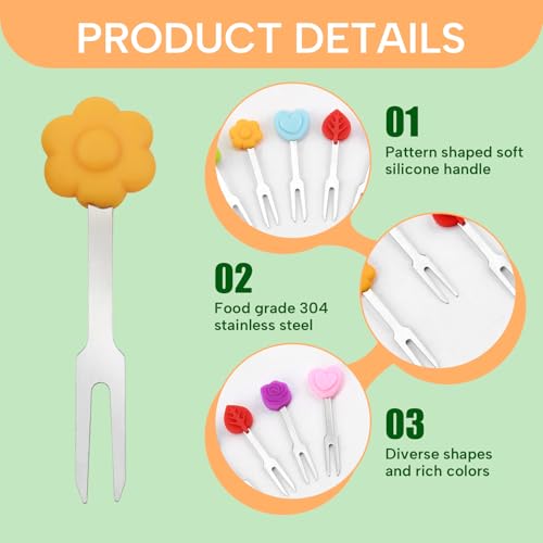 Miniatura 3 de Tenedores De Frutas De Acero Inoxidable, Mini Palillos De Dientes Reutilizables Decoración Delstahl Piekser Con Decoración De Silicona, Picks Food Picks Fácil De Limpiar Palillos De Dientes De Colores