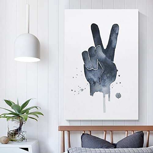 Kotian Peace Sign Wall Art Peace Fingers Minimal Decor Graphic Hand Signal Print World Peace Sign Watercolo Poster Decorative Painting Canvas Wall Art Posters For Room Aesthetic 08X12Inch(20X30Cm) #TOP4