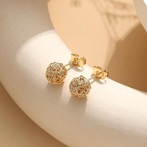 HAIAISO 3 Pairs Gold Love Knot Earrings For Women 14K Gold Plated Woven Ball Stud Earrings Love Knot Post Earrings for Sensitive Ears3