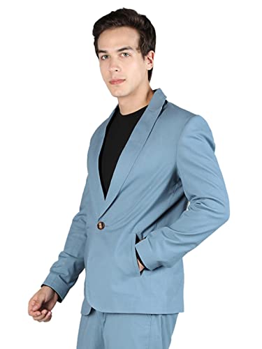 Image of CHKOKKO Men Solid Slim Fit Notched Lapel Single Breasted Formal Blazer