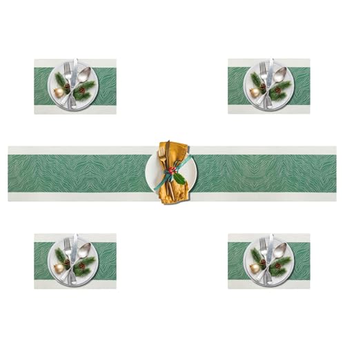 Image of Dining Table Placemats & Runner Set - Heat Resistant, Washable & Stain Resistant Woven Vinyl Mats | Table Runner & 4 Placemats Set for Stylish Dining (45x30 cm Placemats, 180x30 cm Runner)