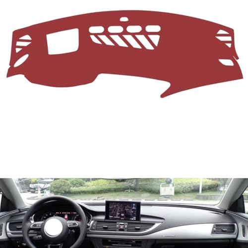 Leather Dash Board Cover mat Compatible with Audi A7（HUD） 2009-2018，Anti-Slip,Sun Protection Dashboard Cover-red