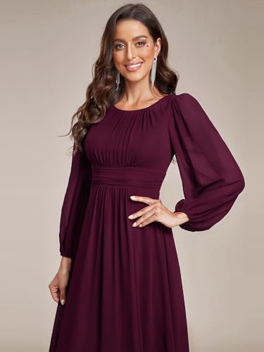 Image of Ever-Pretty Women's Crewneck Long Lantern Sleeves Floor Length A-Line Pleated Chiffon Formal Dress 0106B
