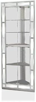 Maykoosh Classic Comfort Wood and Glass Corner Durable Crockery Cabinet with Five Shelves, Silver and with Adjustable Shelves - 16" D x 31" W x 78" H