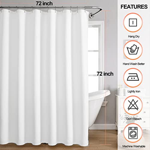 Miss Selectex Fabric Matt Waffle Weave Shower Curtains For Bathroom,Luxury Hotel, Waterproof 230 Gsm Heavy Duty Classic Durable Fabric Bathroom Curtain Machine Washable(72Wx72H, White) #TOP5