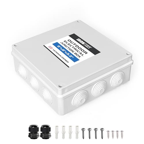 Iron Forge Cable Outdoor Electrical Box, 8"x 8"x 3.2"Inch White Junction Box with Complete Accessories, Drillable Waterproof ABS Plastic Cover IP65