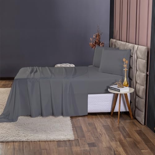 Jogo de Cama 4 Peças 400 Fios Casal em Ponto Palito (Cinza)
