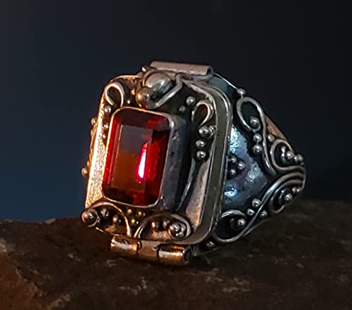 Sterling Silver Garnet Poison Box Locket Ring Size 6(Sizes 4,5,6,7,8,9,10) #TOP4