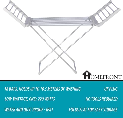 Homefront Heated Clothes Airer Dryer Rack Rail, 220W, Ready Assembled (No Tools Required, Clip And Use) Indoor Portable Free Standing Energy Efficient, Lightweight Aluminium (Silver) - Image 6