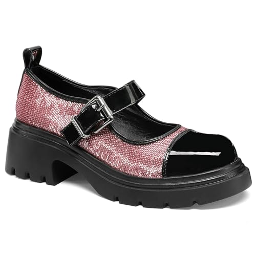 LUXMAX Women Glitter Mary Jane Shoes Platform Chunky High Heel Sparkly Pumps Block Heel Comfortable Pumps2