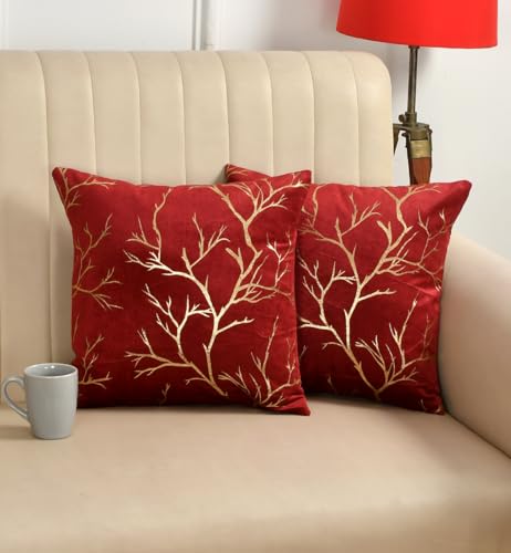 Image of Velvet Foil Cushion Covers Decorative Merry Christmas 24 inch x 24 inch Set of 2, Maroon