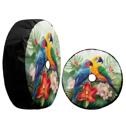 Image of Delerain Spare Tire Cover with Backup Camera Hole Tropical Parrot Toucan Wheel Covers Waterproof Dust-Proof UV Sun Universal Fit for RV Trailer RV SUV Truck (17 Inch for Diameter 31 inch-33 inch)