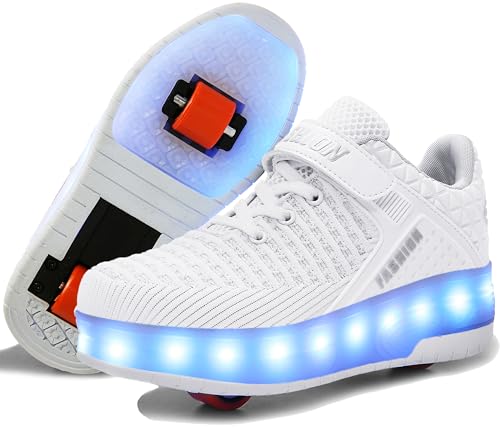 Ufatansy Roller Shoes Kids Retractable Wheels Sneakers USB Charging Roller Skate Shoes Sports Footwear All Season Comfortable Mesh Vamp Breathable Skates LED Light Up Wheels Trainers Girls Boys Gifts