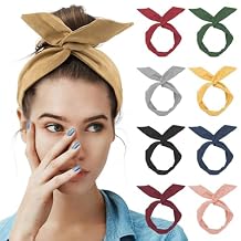 AUEAR, 9 Pack Solid Color Twist Bow Headband Wired Hair Tie Wire Headbands Rabbit Ear Head Wraps for Women Girls Accessories
