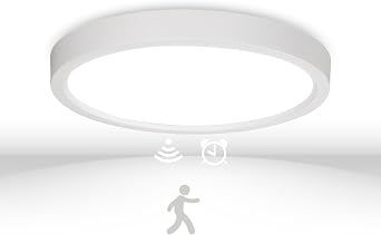 12in Motion Sensor LED Ceiling Light Wired, 2700K/3000K/3500K/4000K/5000K Dimmable 24W Round Flush Mount Lighting Fixture for Closet Stairwell Hallway Laundry Porch, ETL Listed, White