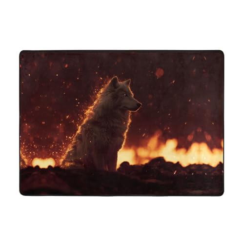 HJFCZH Wolves in Flames Prints Well-Crafted Faux Fur Throw Rug