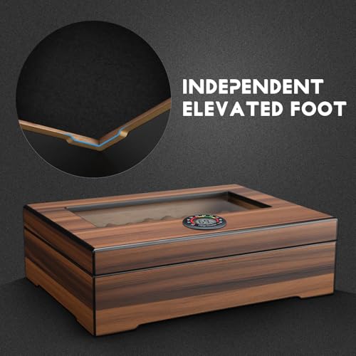 TISFA Cigar Humidor Box Handmade Cigar Case with Humidifier and Hygrometer, Desktop Cedar Wood Cigar Box with Divider, Cigar Accessories for Men, Humidors Cigar Gifts for 20-30 Cigars (Woodgrain)