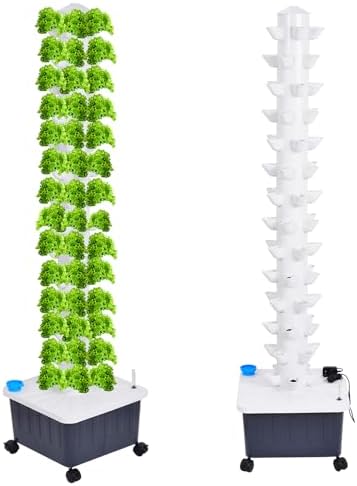Hydroponic Tower Growing System, 14 Layer 70 Pods Hydroponic Grow Tower Kit with Water Pump and Movable Water Tank, Modulars Indoor/Outdoor for Vegetable, Strawberries, Lettuce