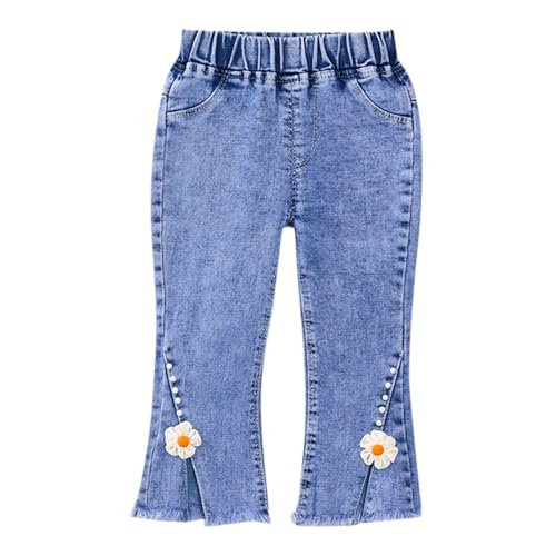 Little Girl Boot Cut Jeans Washed Denim Pants Mid Rise Elastic Band Long Jeans Casual Ripped 3t 4t Girls Clothes