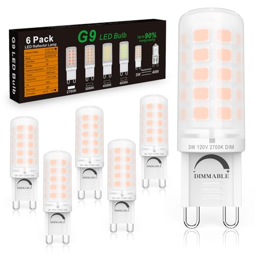 BAOMING G9 LED Bulb Dimmable 3W (40W Halogen Equivalent) - 2700K Warm White, No Flicker, 420LM, Plastic Base - Perfect for Chandelier, Ceiling Fan, Cabinet - 6 Pack