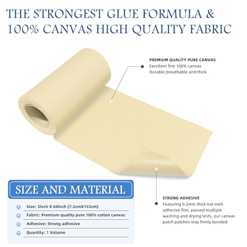 Image of KING MOUNTAIN Canvas Iron on Patch,3 inchx60 inch,Waterproof 100% Cotton Fabric Repair Patch,Used for Various Sofa,Tent,Clothes,Seats,Suitcases ( Beige 3.0)