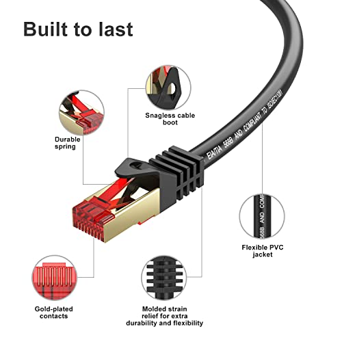 Abireiv Zewnętrzny kabel Ethernet Cat6 200 stóp ekranowany na zewnątrz odporny na promieniowanie UV wodoodporny zakopany kompatybilny z Ca6/Cat5/Cat5e do gier, routera, sieci LAN, TV