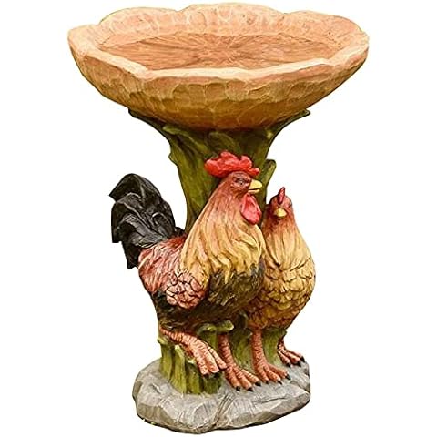 Juesi Rooster Chicken Birdbath Bird Feeder, Resin Ornament Bird Bath for Garden Yard Lawn Outdoor Decor Fairies Garden Accessories (Chicken) Cover