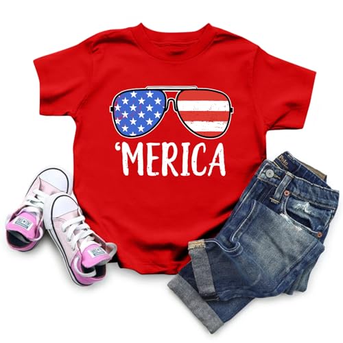 Toddler American Flag T-Shirt for Boys Girls Sunglass Graphic Tee 4th of July Shirt Kids Patriotic Tee Tops4