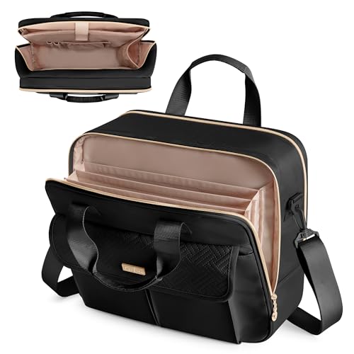 Prokva Lehrertasche mit Akkordeon-Aktenordner, Laptop-Aktentasche für Frauen, Ideal für Lehrerinnen, Nachhilfelehrerinnen, Krankenschwestern, Geschäftsfrauen und Berufstätige, Schwarz