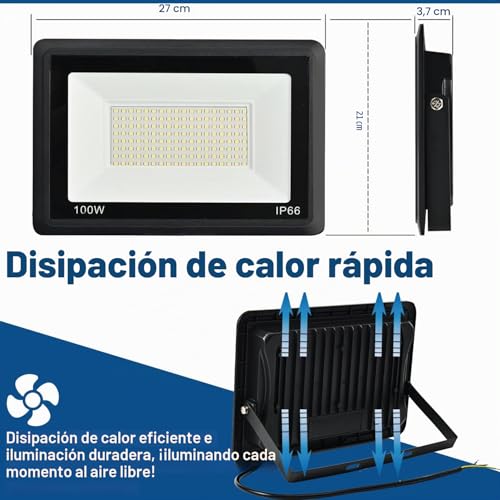 Miniatura 5 de Niserelesa Focos Led Exterior 100w, Ip66 Impermeable Foco Proyector Led, Blanco Frío 6500k 10000 Lumen Floodlight Para Casa, Garaje, Patio, Terraza, Campo