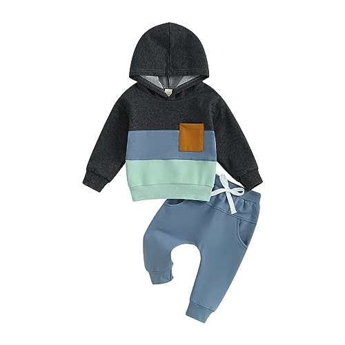 Image of LIOMENGZI Infant Baby Boy Fall Winter Clothes Outfits Hooded Long Sweatshirt Pants Set Toddler Clothes 6 12 18 24 Months 2T