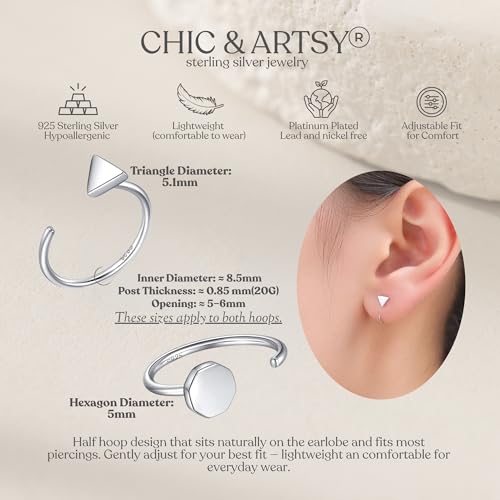 Image of CHIC & ARTSY 925 Sterling Silver Half Hoop Earrings for Women, Small Huggie Hoops Set with Ball Bar Star Moon Cross & Pearl, Lightweight Comfort Fit Everyday & Sleep Earrings