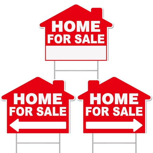GXGGUS Home For Sale Sign with Stakes 3-Pack 17x13 Double-Sided Signs Corrugated Plastic H-Metal Stakes Estate Sale Signs