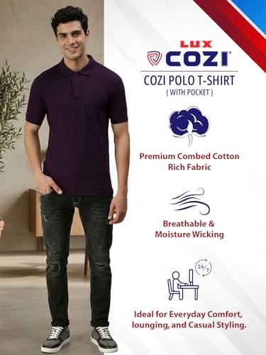Image of Lux Cozi Men's T-Shirt with Chest Pocket | Polo T-Shirt for Man | Plain Casual Stylish | Half Sleeve| Cotton Blend Collar Polo T-Shirts for Men