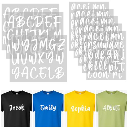 Harloon 8 Sheets Iron on Letters for Clothing, 1.7 Inch White Iron on Vinyl Letters with A-Z Small Cursive Heat Transfer PU Alphabet Sticker for Backpack T-Shirt Fabric Printing DIY Craft Decoration