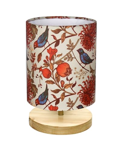Image of Homesake Small Pine Table Lamp-Wooden Bedside Lamp Simple Bedroom Light Linen Shade Mini Desk Lamp Nightstand Lamps for Bedroom, Living Room, Gift, (Bird Cylinder)