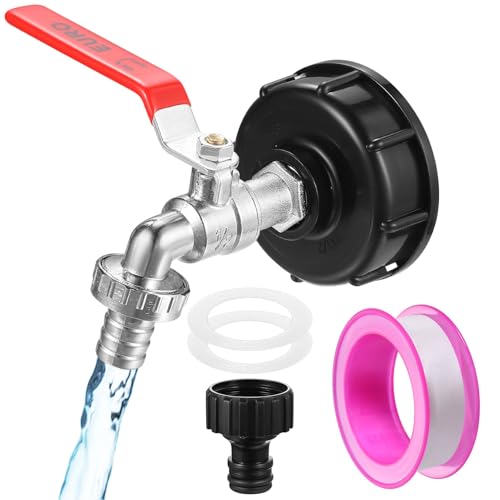 Grifo para Tanque IBC 1000L, Accesorio para Depósito IBC con Adaptador S60x6 1/2 Pulgada, Válvula de Desagüe para Tanque de Agua de Lluvia 1000 Litros, Grifo Antideslizante y Estanco
