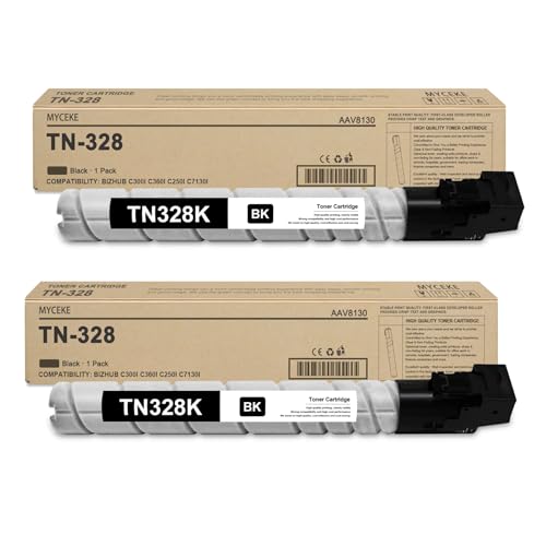Myceke 2 Pack TN328K Black Toner Cartridge : TN328 TN-328 TN-328K AAV8130 High Yield Replacement for Konica Minolta Bizhub C300i C360i C250i C7130i Printer | 28,500 Pages Each