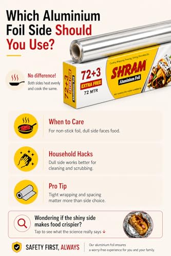 Image of Aluminium Foil 72 Meter + 3 Meter Free | 14 Micron Food Grade Kitchen Foil Roll | Safe Paper Zigzag Cutter | Multipurpose Foil for Home, Hotel & Restaurant Use | Baking, Grilling & Food Wrapping