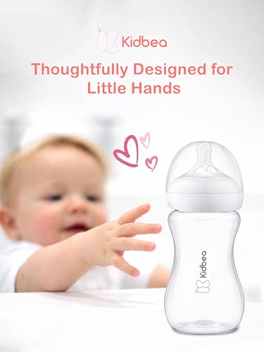Image of Kidbea Plastic Baby Feeding Bottle 270ml, BPA Free, Wide Neck Anti Colic with Natural Breast Shaped Nipple, Leak Proof Infant Feeding Bottle (Pack of 2)