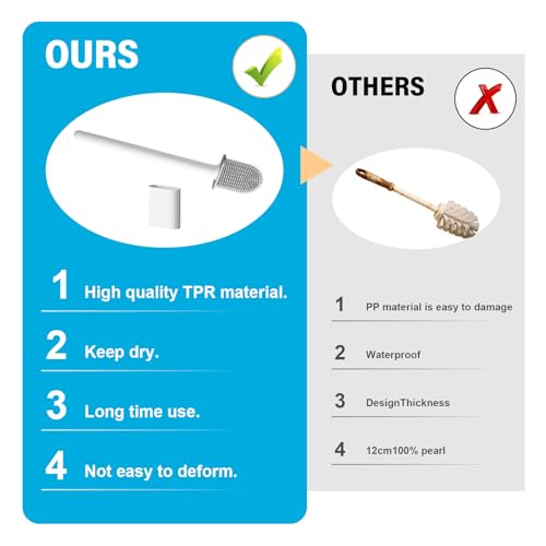 Image of Toilet Bowl Brush and Holder Set, Flexible Silicone Bristles with Detachable Handle, Compact RV and Bathroom Toilet Brush (2 black 2 white)