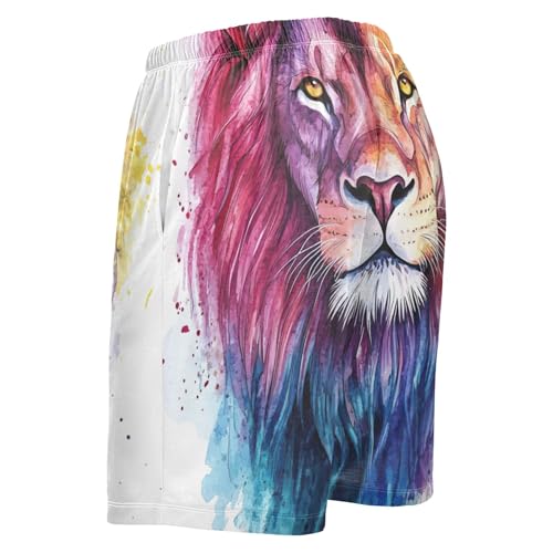 Watercolor Lion Animal Print Pajama Men's Shorts Sport Gym Lounge Shorts Pj Sleepwear Casual Pants S3
